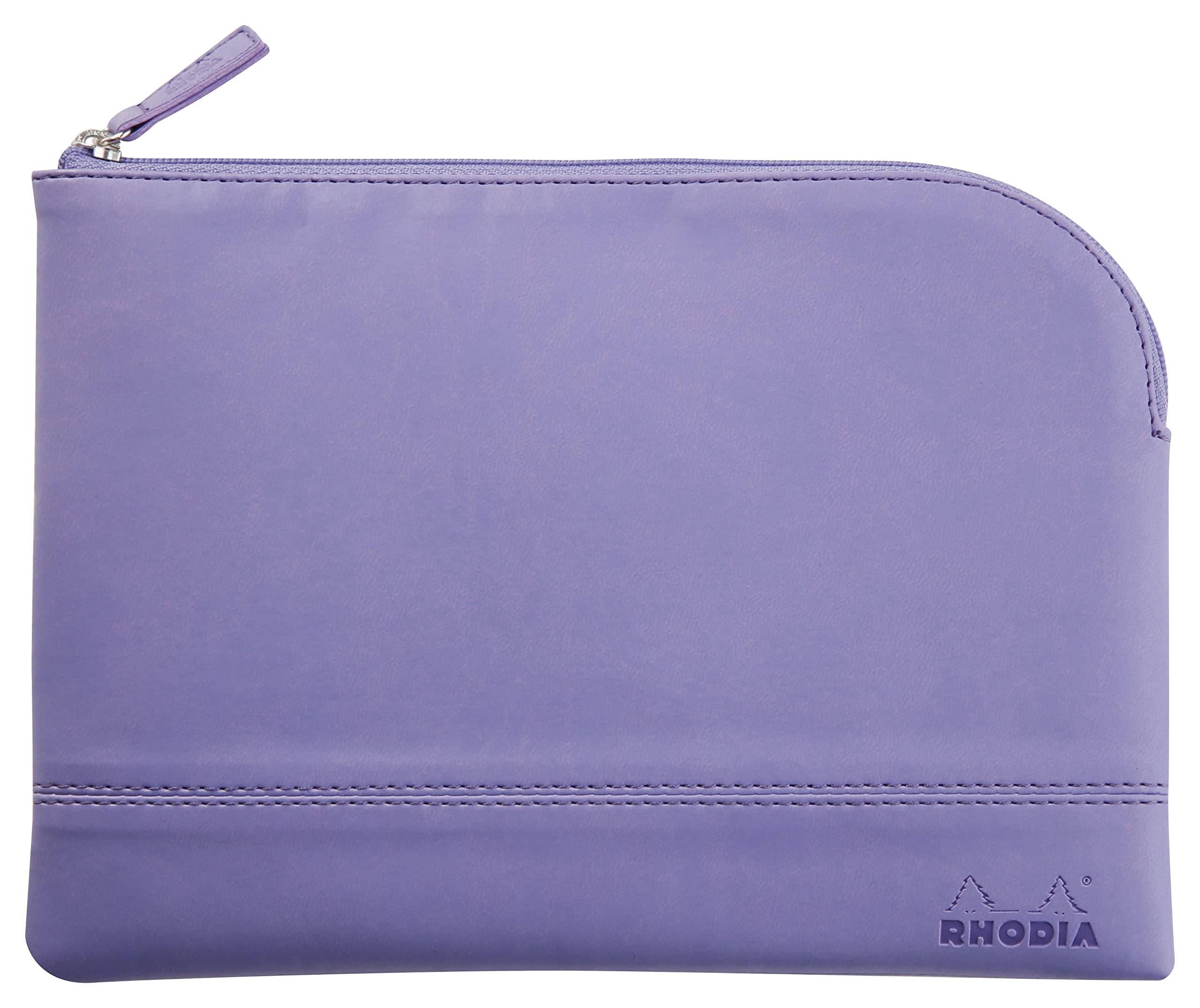 RHODIA 116639C - Imitation Leather Zipped Pouch - Iris - Size M (16 x 22 cm) - Genuine Stitching - Orange Fabric Inside - Storage for Documents, Small Supplies — image 1