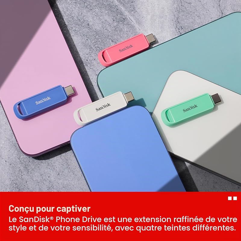 Phone Drive with USB Type-C 1 to (pour Les Smartphones, tablettes et Ordinateurs, Jusqu’à 150 Mo/s, Sauvegardez automatiquement, récupération des données) - Blanc Arctique