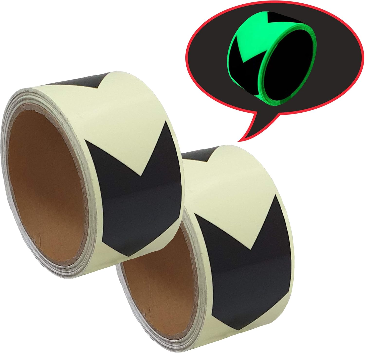 Macro Giant Luminous Directional Marking Tape, Straight Ahead Mark, Set of 2, 5cm Wide, 5m Long, Adhesive, Glow In The Dark - Image 3