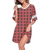 REGAI Womens Nightgowns Short Sleeve Sleepshirt Sleepwear Casual V Neck Sleep Dress Loungewear Nightshirts