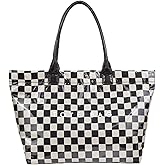 idoltimes Checkered Tote Bag for Women,Trendy Print Handbag,Large Capacity Waterproof Plastic Shoulder Bag,Canvas Lining