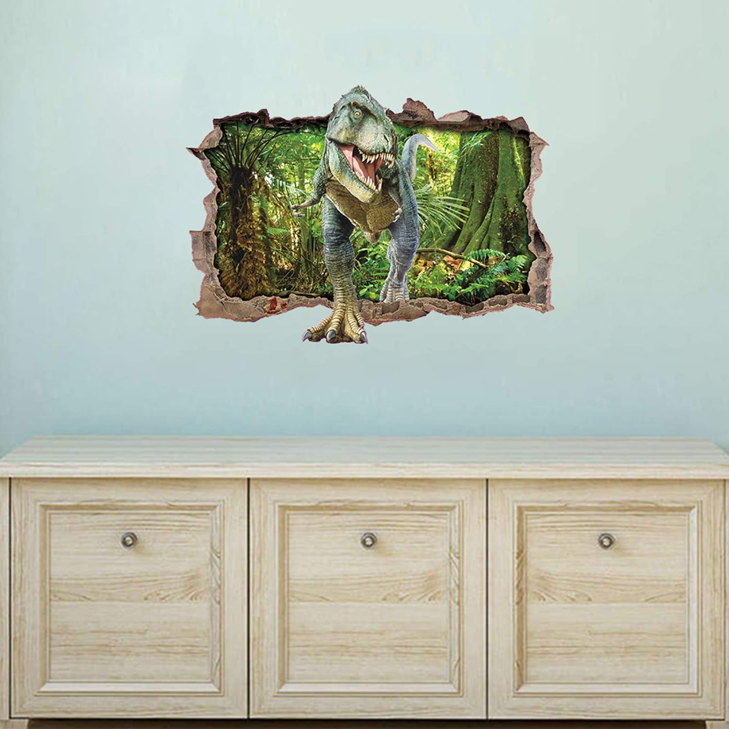 ufengke Dinosaur Forest Wall Stickers 3D Smashed Wall Decals Art Decor for Bedroom DIY, Multicolor - Image 3