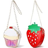 Cindeer 2 Pcs Cute Purse Bag Kawaii Food Fruit Purse Chain PU Phone Shoulder Wallet Crossbody Handbag for Women