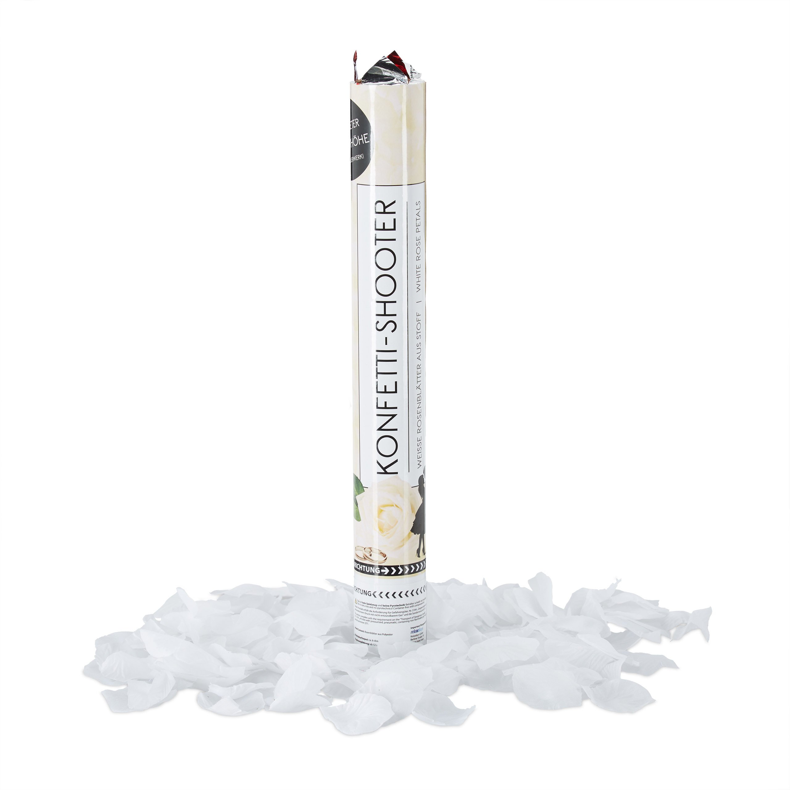 Relaxdays 40 cm Rose Petal Party Popper, For Weddings and Engagements, Confetti Cannon Effect Height up to 8m, White