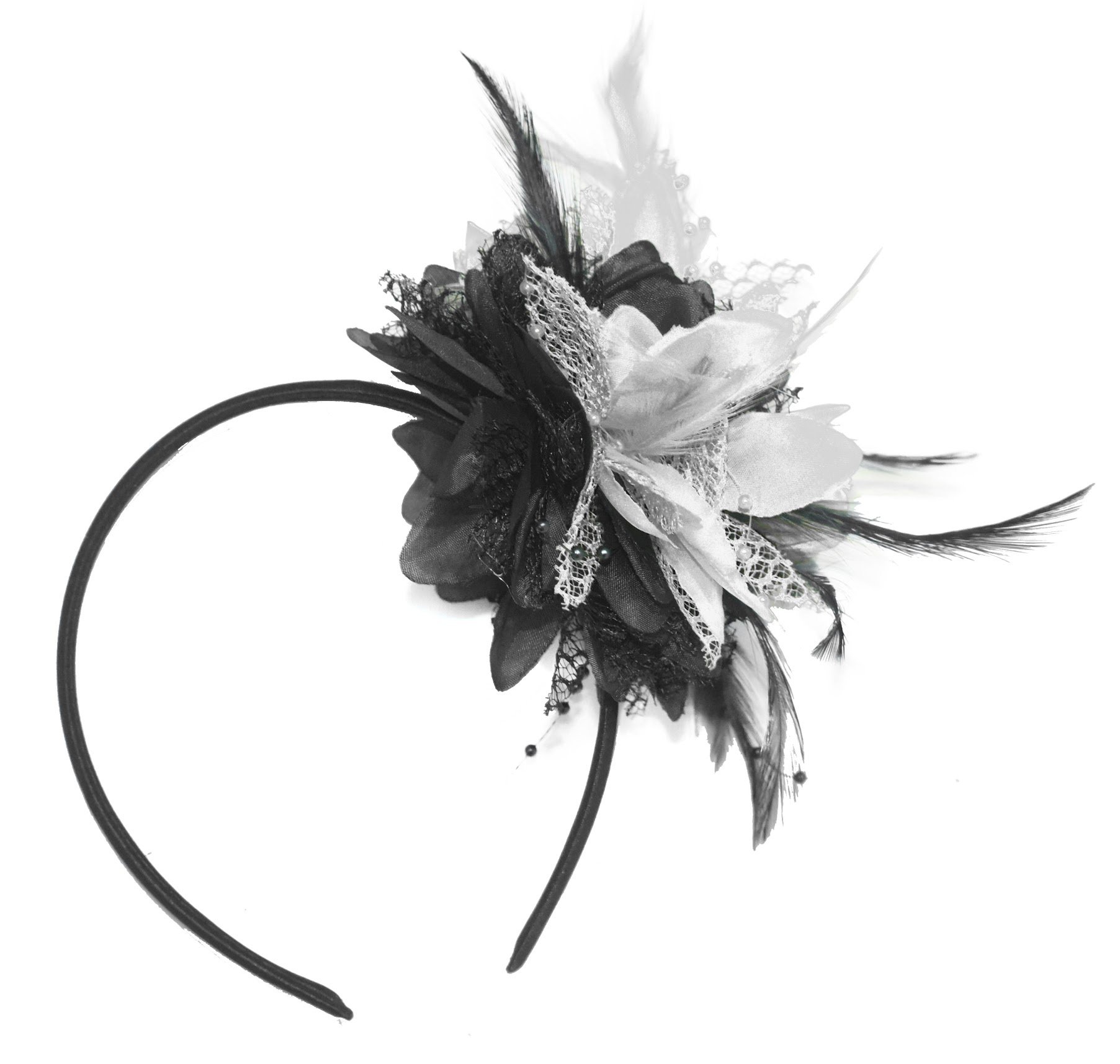 Caprilite Black and Silver Fascinator on Headband for Ascot Weddings
