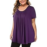 MANER Women's Plus Size Tops Short Sleeve Flowy Shirts Casual Blouses Tunic Tops L-4XL