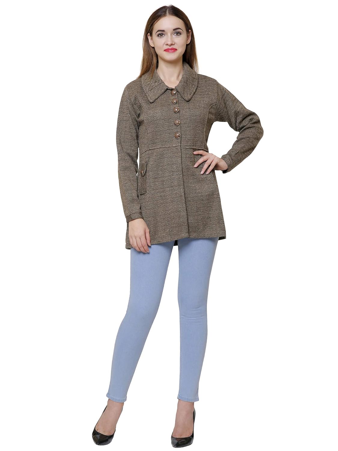 matelco woollen buttoned with pockets coat for women