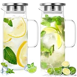2 Pcs Glass Pitcher with Lid and Spout, Glass