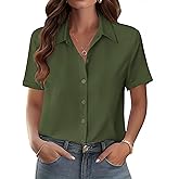 Zeagoo Womens Button Down Blouse Rolled Cuffed Short Sleeve Shirts Casual Work Blouse Summer Hawaiian Outfits
