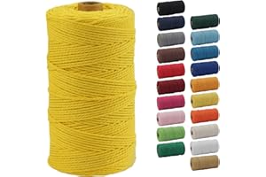 Macrame Cord, POZEAN 2mm x 220 Yards (About 200m) Colored Macrame Rope, 100% Natural Cotton Rope for Wall Hanging,Plant Hangers,DIY Crafts Knitting,Christmas Wedding Decorative Projects(Yellow)