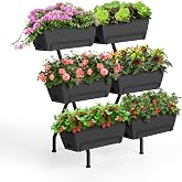 Vertical Raised Garden Bed for Gardening 6 Garden Planter Boxes with Legs | Garden Standing Planter Box with Legs Indoor Outdoor, 3 Tier Elevated Herbs Flowers Garden Planter for Patio, Balcony, Gray
