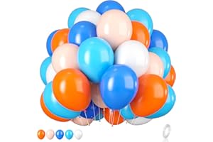 BIAPIAN Orange and Blue Balloons, 12 Inch Orange White Blue Balloons Pastel Orange Royal Blue White Balloons with Ribbons for Birthday Baby Shower Graduation Engagement New Year Party Decorations