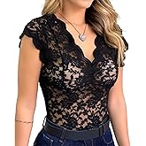 xxxiticat Women's Lace Tank Top Sleeveless V-Neck Floral Casual Scalloped Trim See Through Sheer Tunic Blouse Tee Shirt