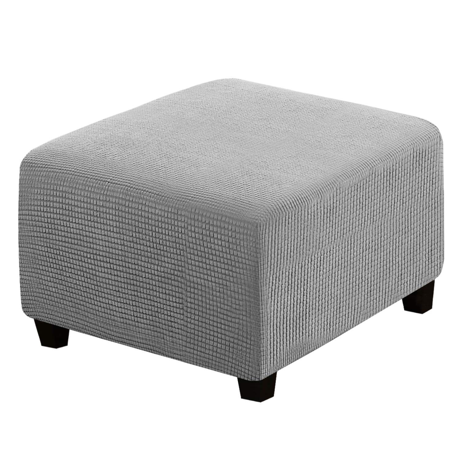 Photo 1 of H.VERSAILTEX Square Ottoman Covers Ottoman Slipcovers Folding Storage Stool Furniture Protector Form Fit with Elastic Bottom, Stretch High Spandex Small Checks Jacquard Fabric(Large,Dove)