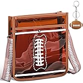 Abbylike Clear Bag for Stadium Events PVC Football Crossbody Bags with Charm for Women Brown Football Bag for Work Concert Sports