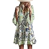 Opemiby Summer Dresses for Women 2026 Flowy Ruffle 3/4 Sleeve V Neck Tiered Casual Babydoll Boho Beach Mini Dress