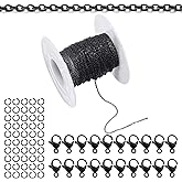 Topacket 33Feet Black Stainless Steel Necklace Chains Cable Link Chains for Jewelry Making DIY Craft Kit with Lobster Clasps Jump Rings