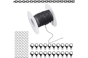 Topacket 33Feet Black Stainless Steel Necklace Chains Cable Link Chains for Jewelry Making DIY Craft Kit with Lobster Clasps Jump Rings