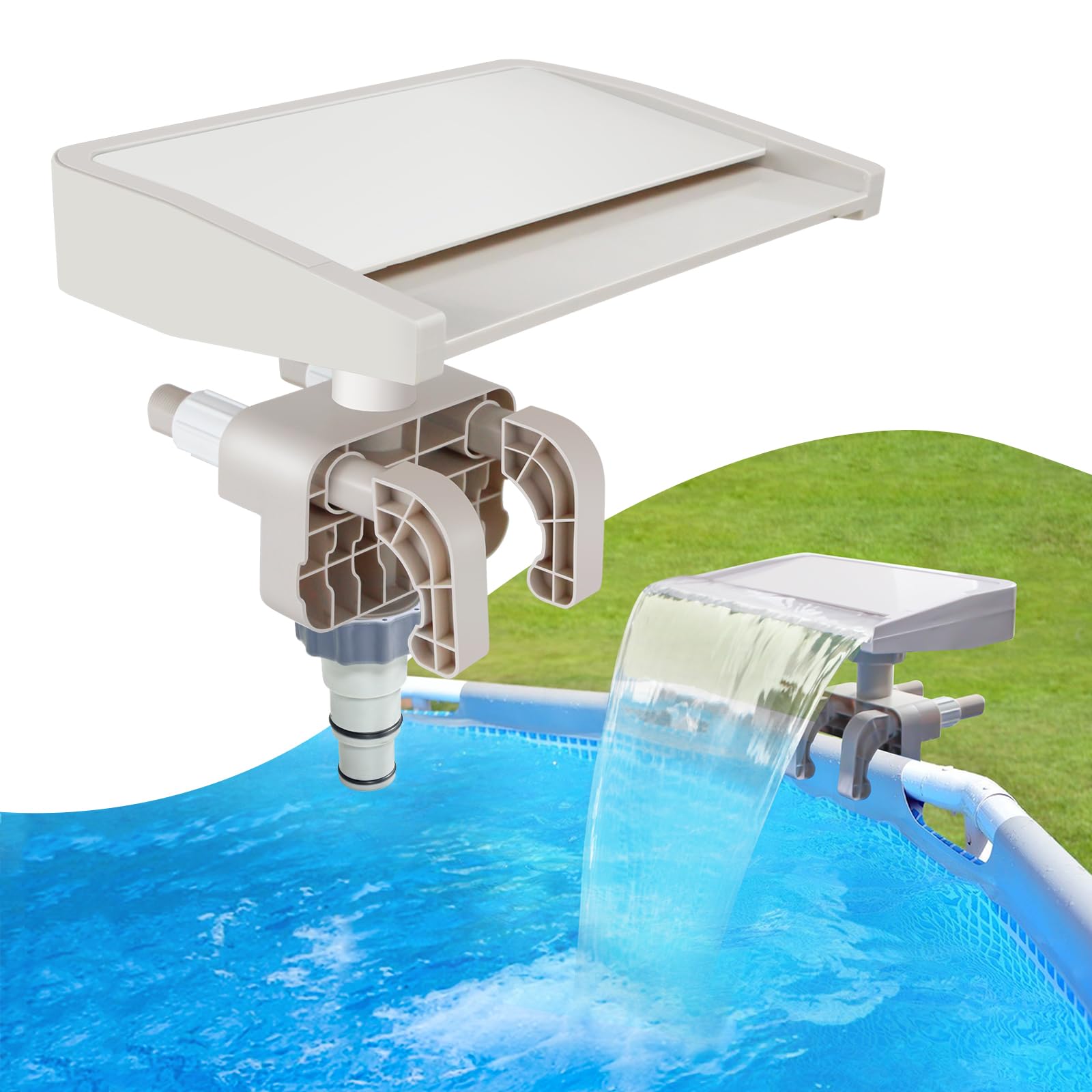Photo 1 of Pool Fountain for Above Ground Pools, Swimming Pool Waterfall Fountain, Smooth Flowing Pool Waterfall for Relaxation, Fits 1.2" to 4.7" Above-Ground Pool Frames
