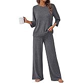 LILLUSORY Womens 2 Piece Lounge Sets Pajamas Matching Outfits 2026 3/4 Sleeve Fall Clothes Vacation Comfy Casual Sweatsuits