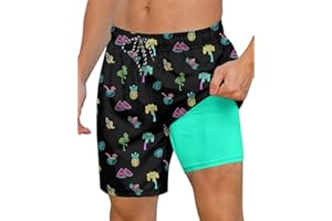 Cozople Mens Swimming Trunks with Compression Liner Swim Shorts 7 inch Quick Dry Bathing Suit Anti Chafe Boardshorts