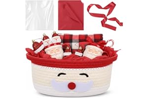 Zopeal Christmas Woven Basket with Gift Bag, Ribbon and Red Tissue Paper Santa Emoticon Woven Storage Bin Empty Basket Holiday Decorative for Xmas Gifts, 12 x 8 x 5 inch