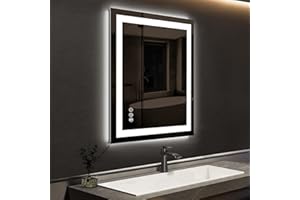 ROOMTEC LED Bathroom Mirror 28 x 20 Inches with Front and Backlit,Anti-Fog,3 Colors and Dimmable Light(Horizontal/Vertical)