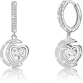 Heart Earrings for Women - Sterling Silver Dangle Hoop Earrings for Lady Hypoallergenic Sparkle Cubic Zirconia Infinity Love Heart Earring for Sensitive Ears Dainty Jewelry Gifts for Her Wife Mom
