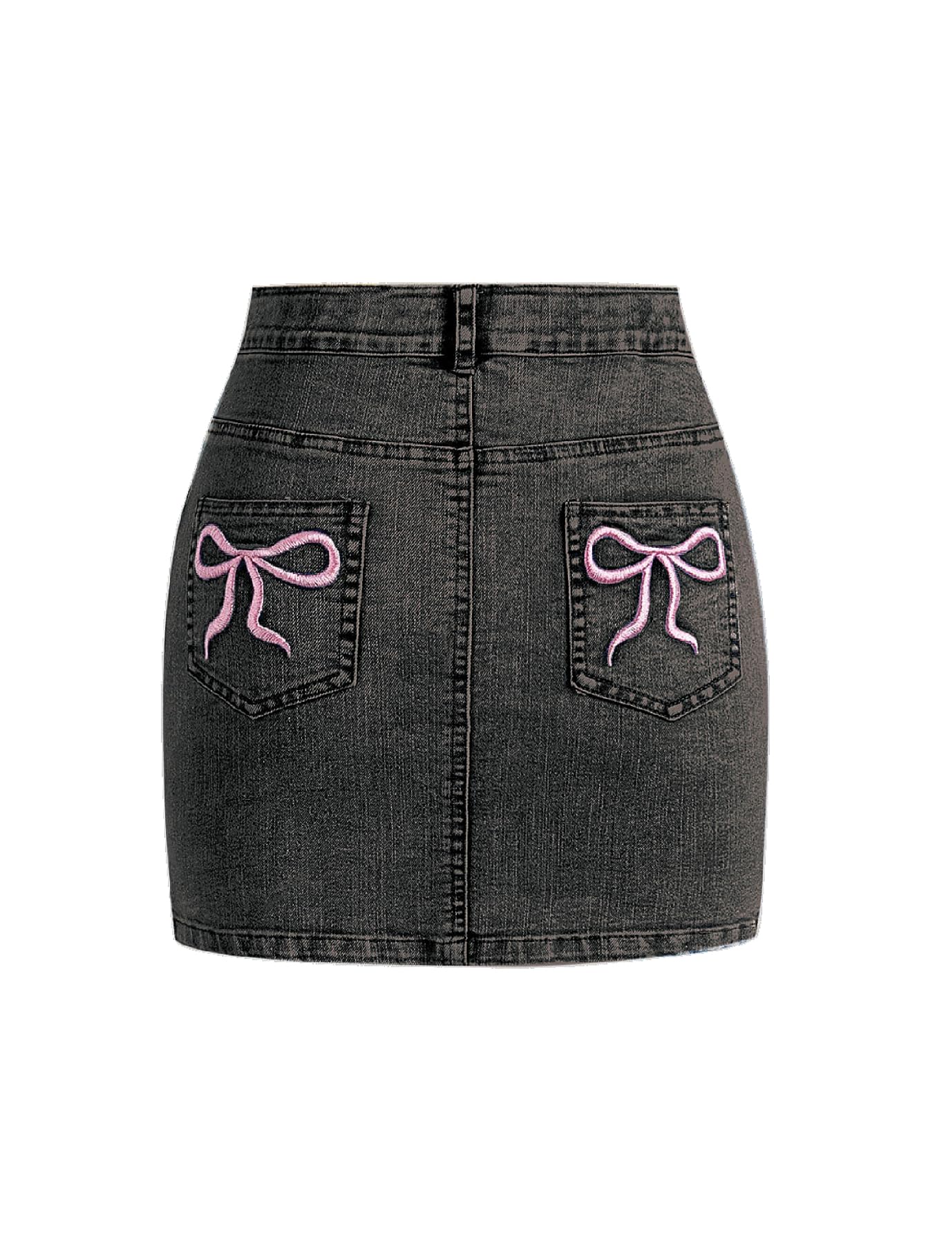 Photo 1 of BEAUDRM Girl's Bow Denim Skirts Embroided Mini Skirts High Waisted Casual Bodycon Jean Skirt with Pockets Black 8Y