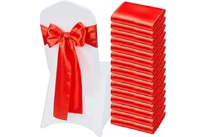 VEVOR Satin Chair Sashes Bows, 50PCS Chair Ribbon Ties Back Sash, 7 x 108 inch, Red Wedding Reception Decoration, for Wedding