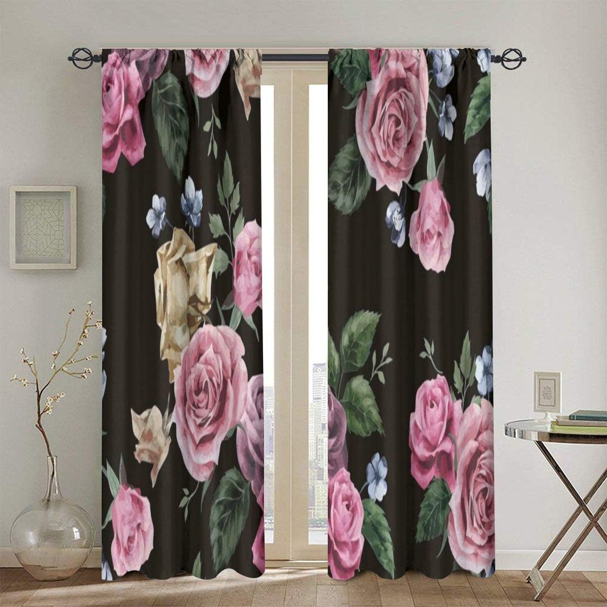 Amazon.com: AORYGGS Blackout Curtains,Black Blackgound Rose Room