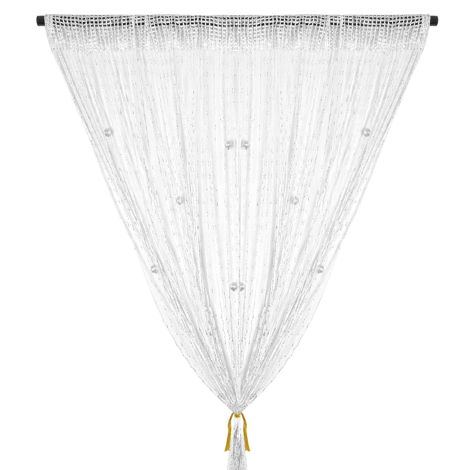 String Curtain Panel, Glitter Door Wall Window Doorways Panel Fly Screen Fringe Room Divider Blinds, Decorative Tassel Ribbon Strip Silver Screen for Living room, Bedroom, Party Event-Bead-White