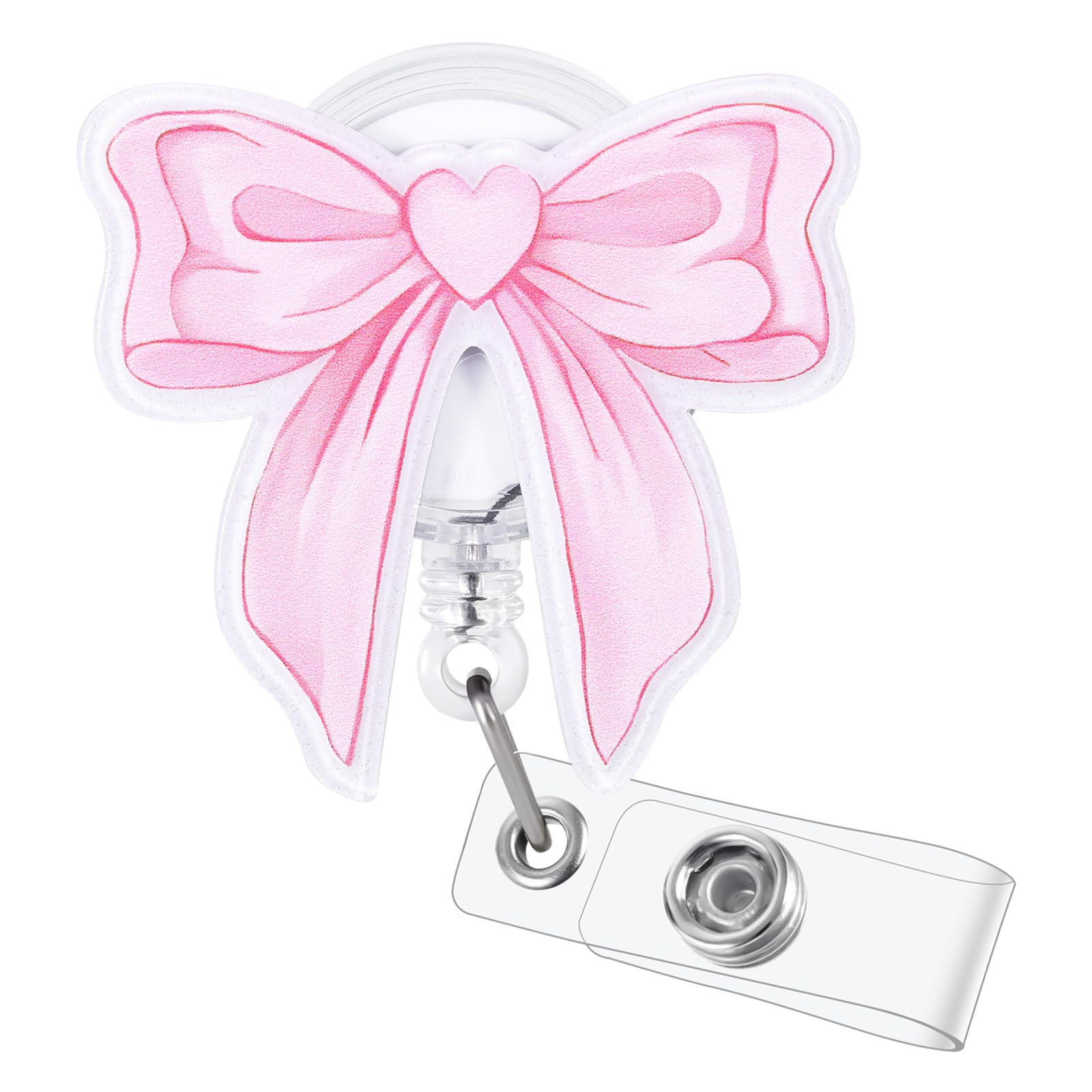 Photo 1 of Pink Bow Badge Reel, Cute Retractable ID Card Badge Holder, Name Work Badge Clip for ICU RN LPN CNA MA ER Night Shift Nurse Nursing Student OB/GYN Doctor Librarian Psychologist Teacher, Nurse Gifts