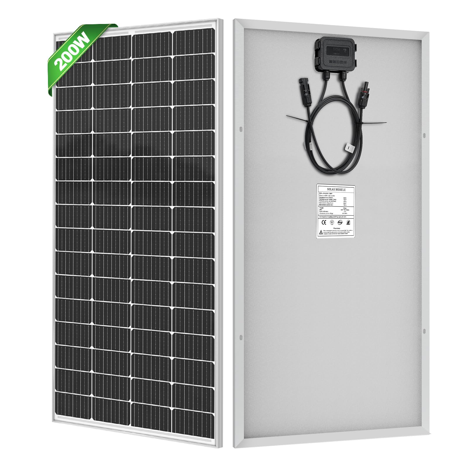 WERCHTAY 200W Solar Panel - 25% Efficient Monocrystalline 12V/24V With Half-Cut Cell Technology