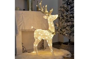 PEIDUO Christmas Reindeer Decorations, Outdoor Lighted Reindeer Yard Decorations with 70 Warm White Lights, 4 FT Deer Christm