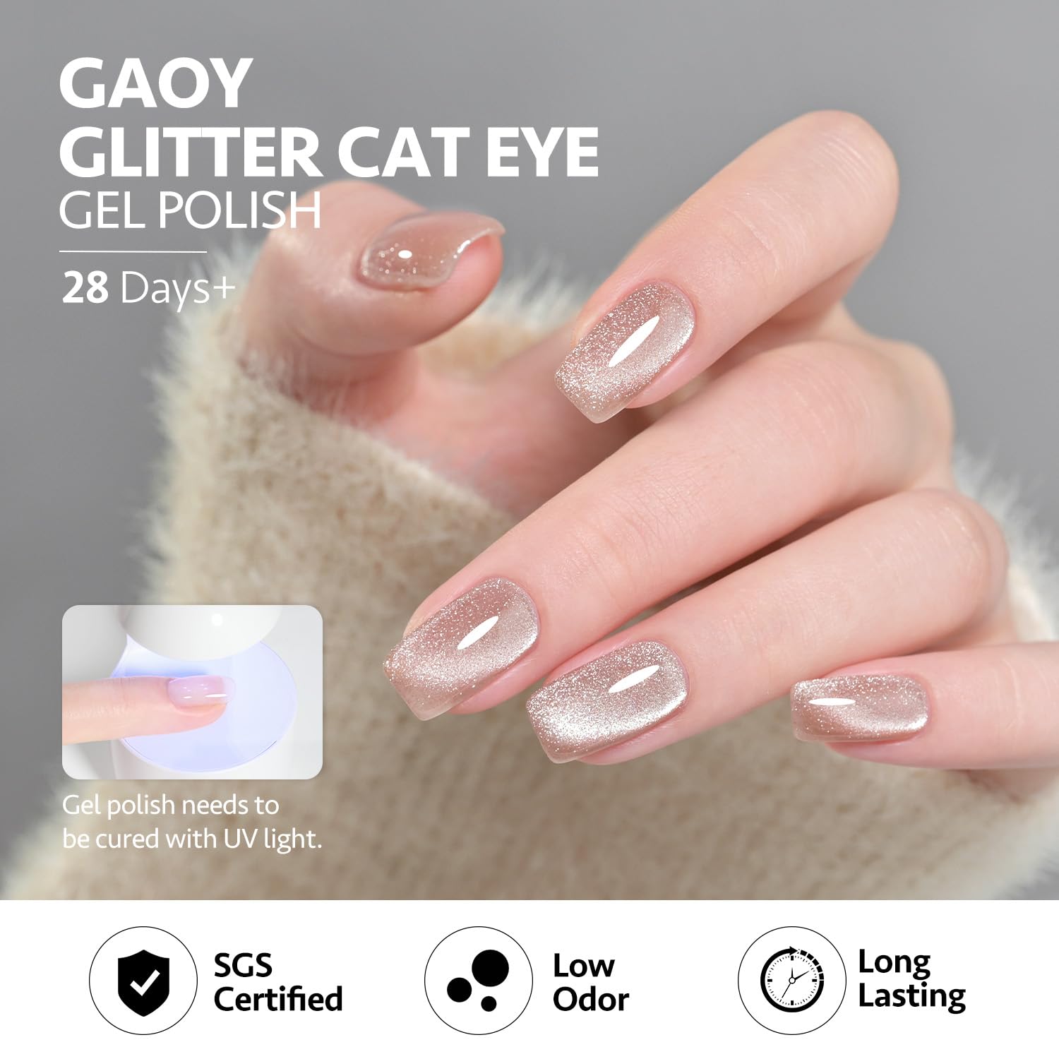 GAOY Pink Ocean Cat Eye Gel Nail Polish Set with Magnet for Holographic Cat Eye, Salon Gel Manicure and Nail Art DIY at Home - Image 4