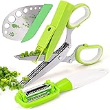 VIBIRIT Herb Scissors Leaf Herb Stripper, Stainless Steel 5 Blade Kitchen Scissors, for Mince Chicken, Poultry, Fish, Meat, V