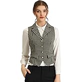 Allegra K Women's Plaid Waistcoat Notched Lapel Collar Single Breasted Vintage Vest