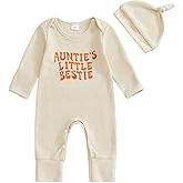 XRTBMN Aunties Bestie Newborn Outfit Baby Boy Fall Winter Clothes Long Sleeve Letter Romper Waffle Jumpsuit with Hat