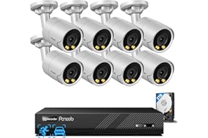 PANOOB PoE Security Camera System 4K, 8X 8MP Wired Bullet IP PoE Cameras Outdoor Built-in Microphone, AI Human Vehicle Detection, 4K/8MP 8CH NVR 2TB HDD, Smart Color Night Vision, PB38F0808-8M