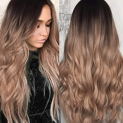Atayou 24 Zoll Ombre Braun Damen Perucke Schwarze Wurzel Haar Perucke Hitzebestandige Synthetische Frauen Cosplay Kostum Tagliches Kleid Perucke Enthalten 1 Perucke Kappe Amazon De Beauty