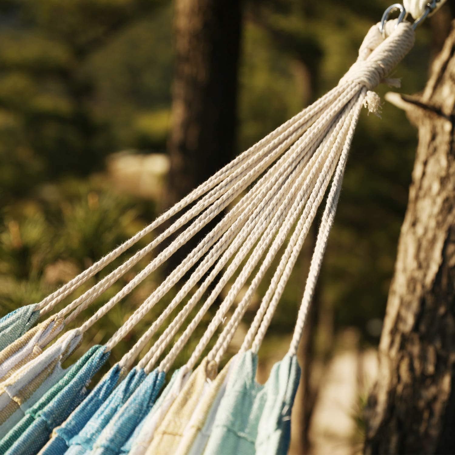 INNO STAGE Brazilian Hammock Canvas Hammock Portable Blue Hammock with Carry Bag for Backyard, Porch, Outdoor and Indoor Use (Blue & Green Stripes): Furniture & Decor
