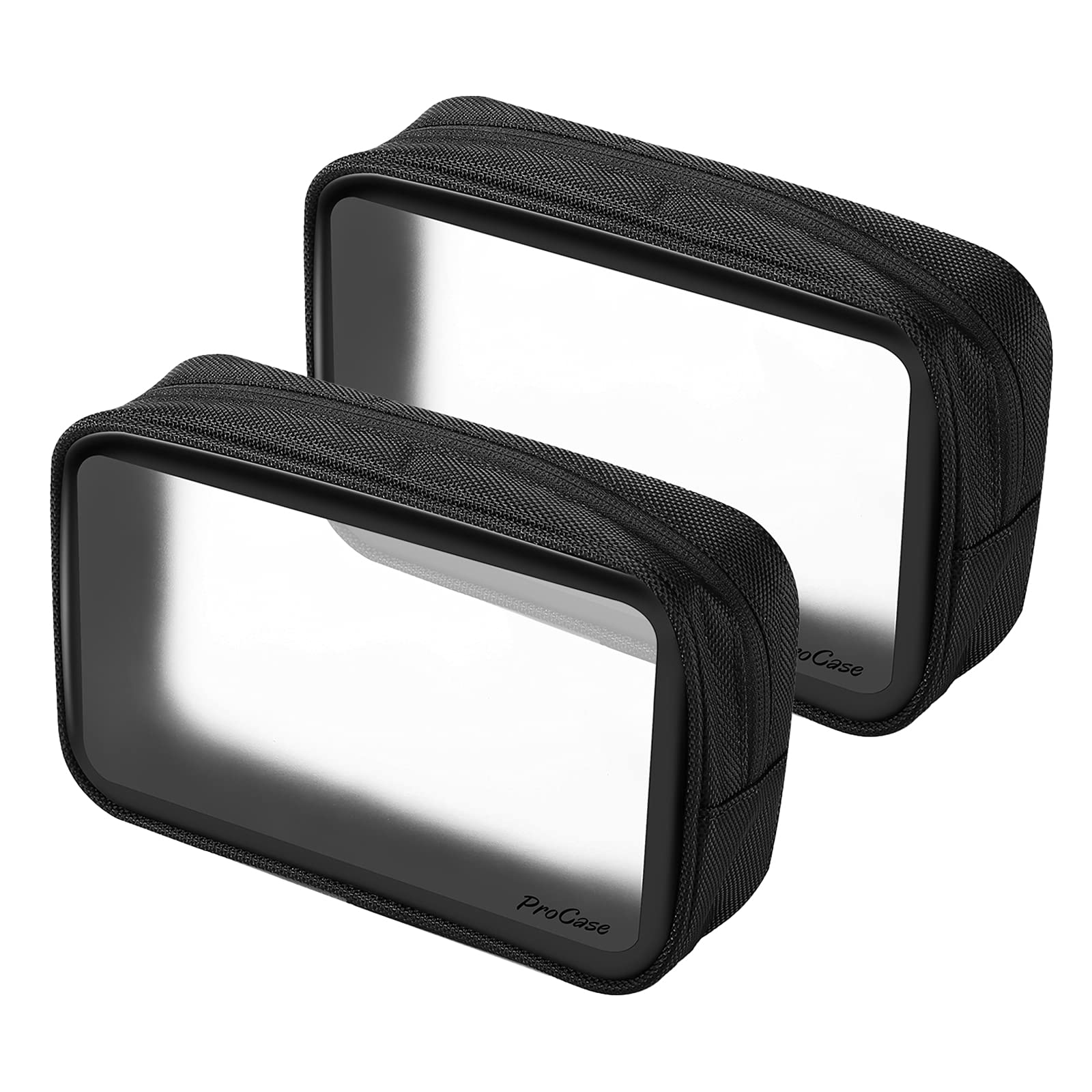 ProCase 2Pcs Clear Toiletry Bag, See Through Makeup Bags for Flight Airline Security, Waterproof TSA Approved Clear Wash Bag Cosmetic Bags for Men Women and Kids During Travel Time -Black