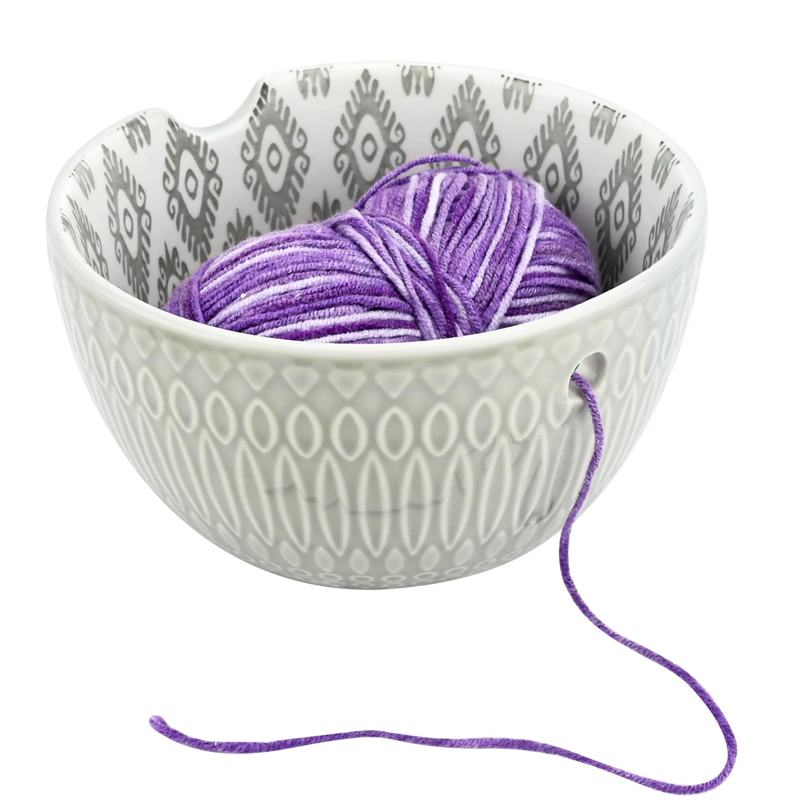 Ceramic Yarn Bowl, Yarn Storage Bowl for Crochet Yarn Holder, Ceramic Knitting Yarn Bowl for Knitting Crochet Hook Accessories (Light Gray)