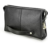 CONTACTS Code Lock Clutch Bag for Men Full Grain Leather Anti Theft Clutch Wallet Travel Purse with Handle Phone Card Holder Large Business Handbag (Black)