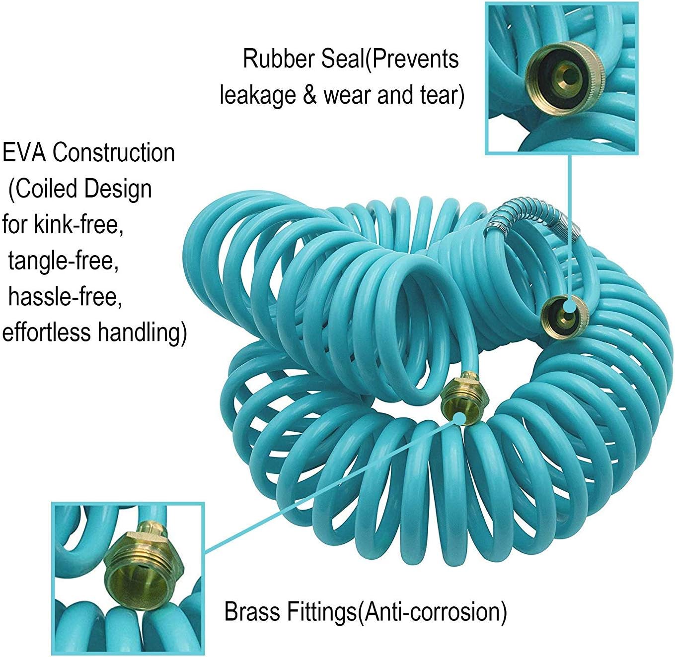 AUTOMAN-Garden-Water-Hose-Recoil,50 Feet EVA Curly Water Hose with Brass Connectors,Watering Hose Coil,Includes 7-Pattern Function Sprayer,Retractable,Corrosion Resistant Garden Coil Hose.: Home Improvement