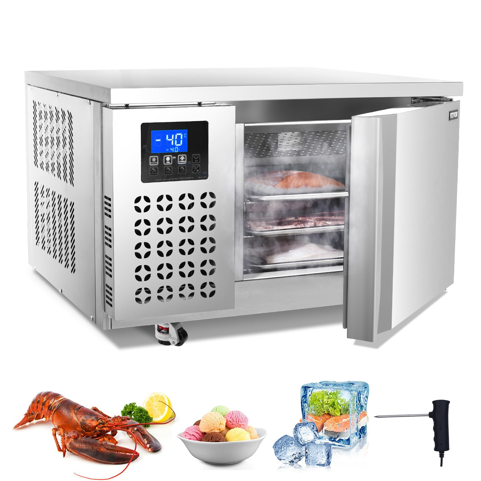 Photo 1 of VEVOR DF-E3B Commercial 80 L / 2.8 Cu.ft 3 Trays, Chiller Chest with 4 Freezing Modes, Stainless Steel Food Blast Freezer with Casters for Restaurant, Seafood