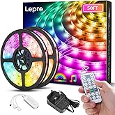 Lepro LED Strip Lights, 50ft Music Sync MagicColor Light Strip with Remote, Valentines Gifts for Men & Women, 5050 RGB Lights for Bedroom, Home, Gaming Room, Party, Wall,Valentines Day Decor