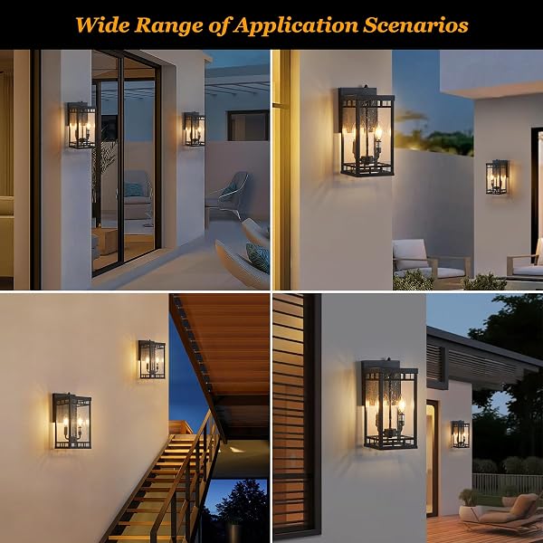 13.5” DUSK TO DAWN SENSOR OUTDOOR WALL LIGHTS – 2-LIGHT LARGE EXTERIOR LIGHTING FIXTURES, WATERPROOF PORCH LIGHTS FOR GARAGE, FRONT DOOR, PATIO & HOUSE, PORCH LIGHT WITH E12 BASE,MATTE BLACK,1 PACK