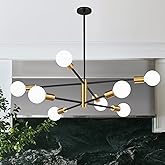 MQMQA Sputnik Chandeliers Dining Room Light Fixture (8-Light, 30-Inch), Modern Brushed Gold and Black Chandelier, Height Adju